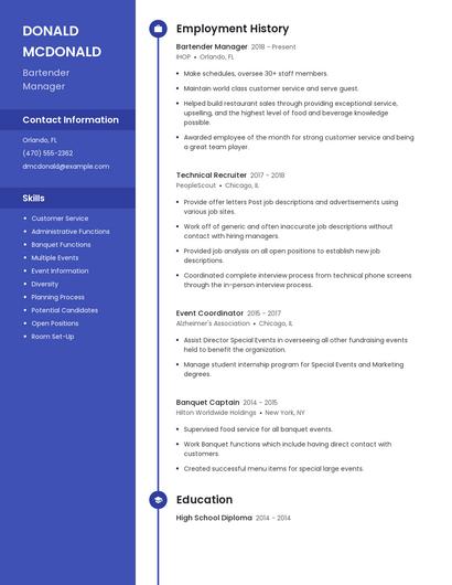 Bartender Manager Resume