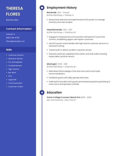 Bartender Resume