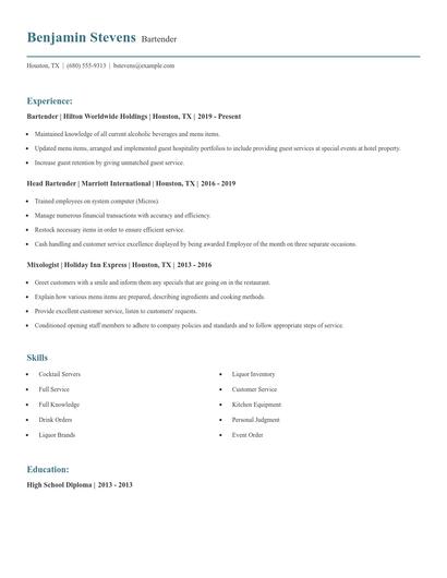 Bartender Resume
