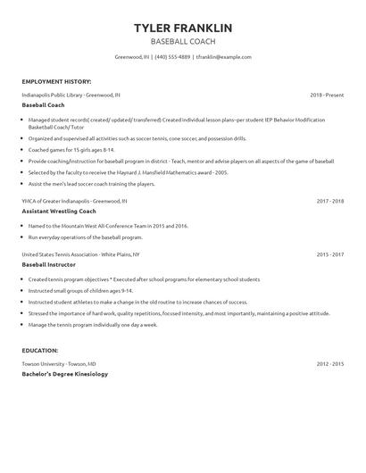 Baseball Coach Resume