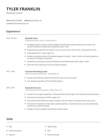 Baseball Coach Resume