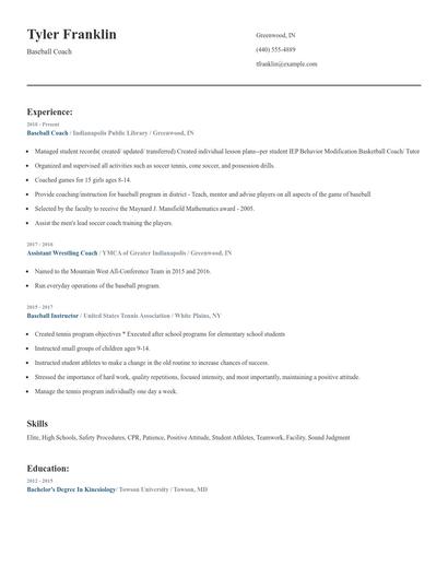 Baseball Coach Resume