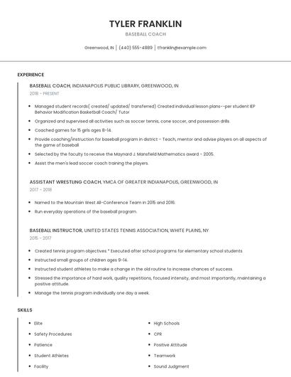 Baseball Coach Resume