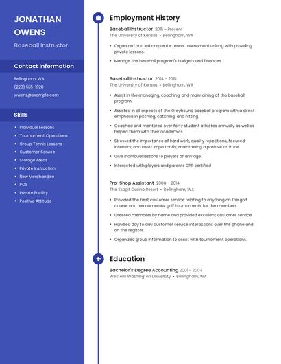 Baseball Instructor Resume