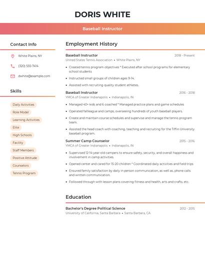 Baseball Instructor Resume