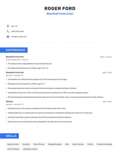 Baseball Instructor Resume