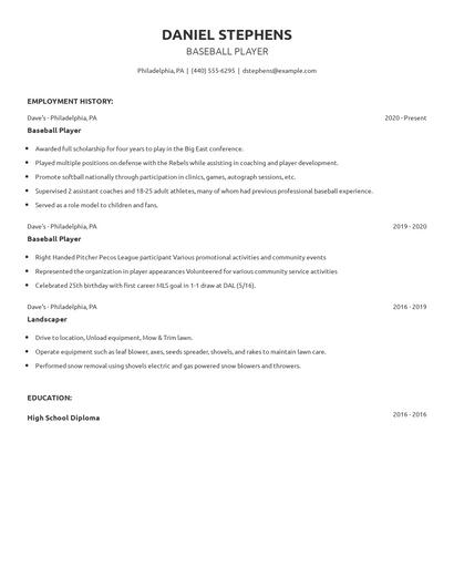 Baseball Player Resume