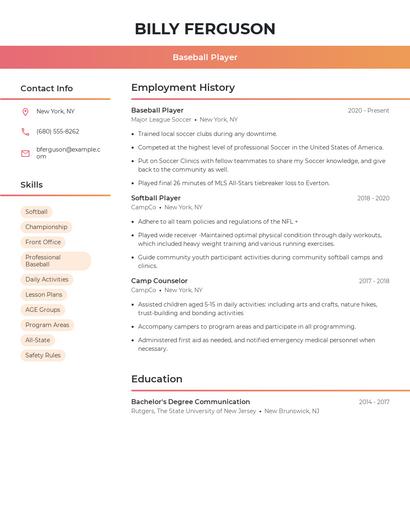 Baseball Player Resume