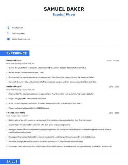 Baseball Player Resume