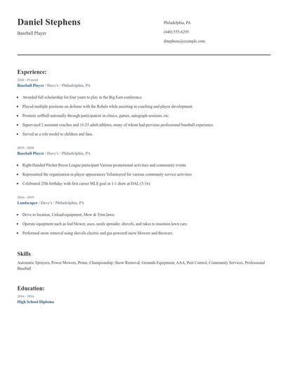 Baseball Player Resume