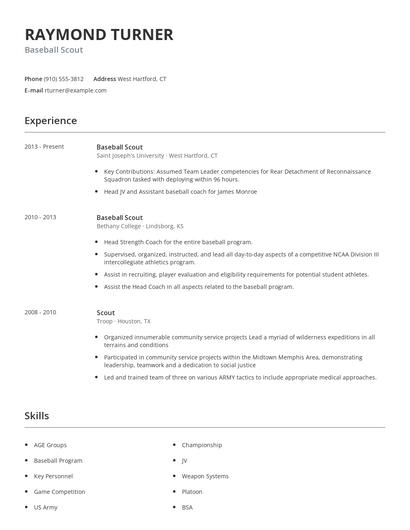 Baseball Scout Resume