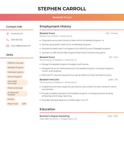 Baseball Scout Resume