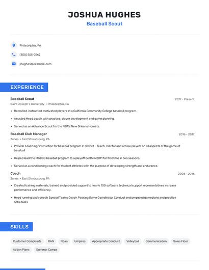 Baseball Scout Resume