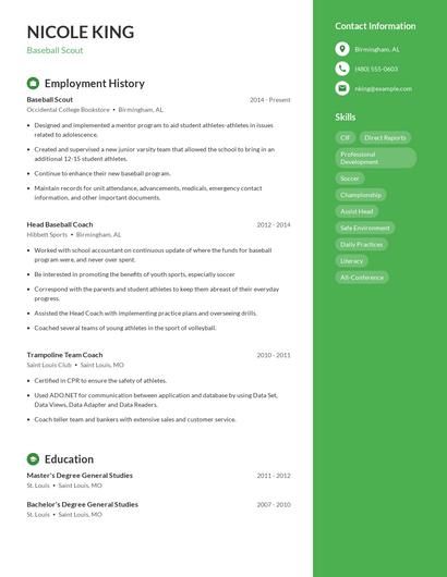 Baseball Scout Resume