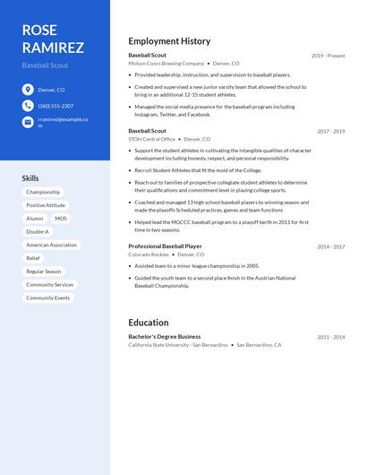 Baseball Scout Resume