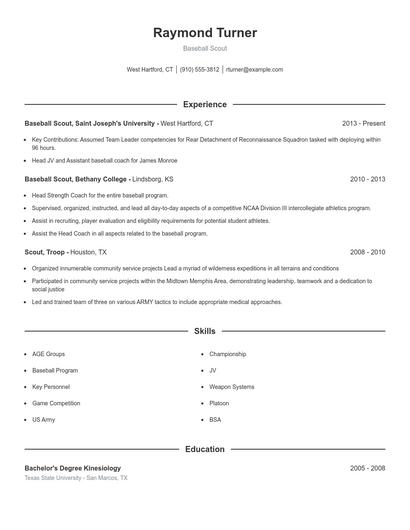 Baseball Scout Resume