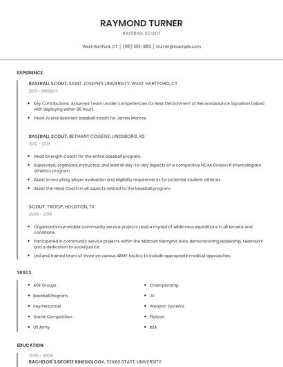 Baseball Scout Resume