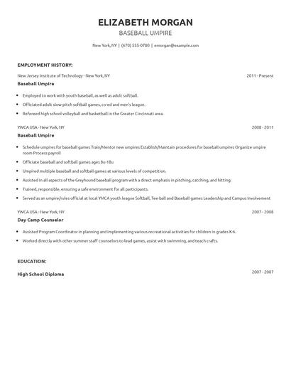 Baseball Umpire Resume