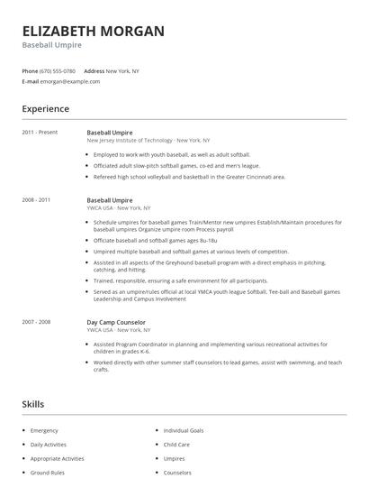 Baseball Umpire Resume