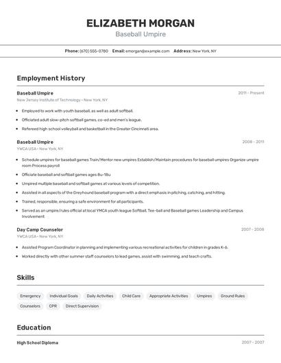 Baseball Umpire Resume