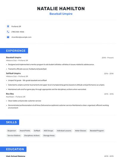 Baseball Umpire Resume
