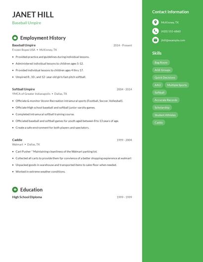 Baseball Umpire Resume