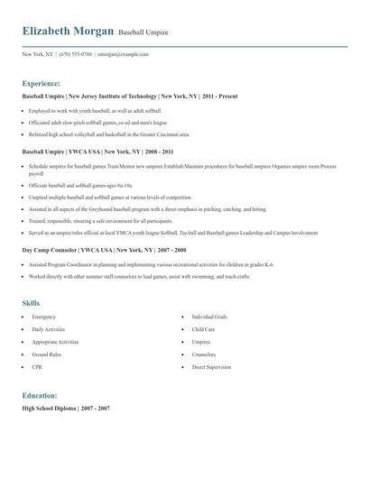 Baseball Umpire Resume