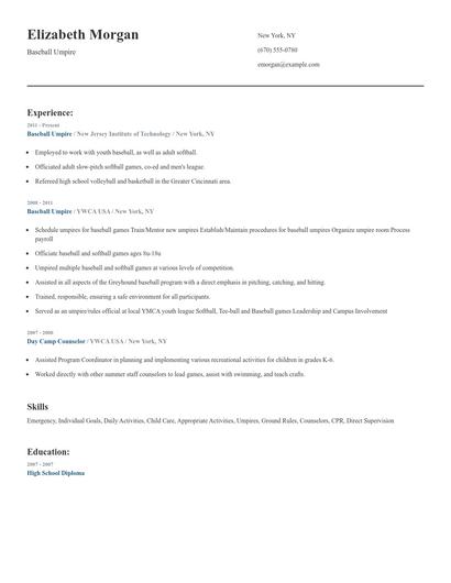 Baseball Umpire Resume