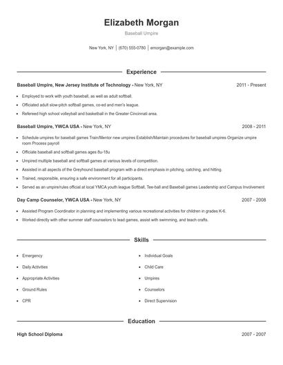 Baseball Umpire Resume