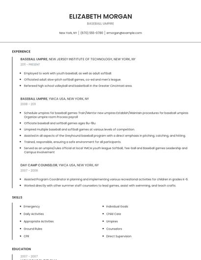 Baseball Umpire Resume