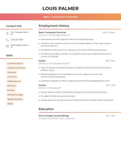 Basic Combatant Swimmer Resume