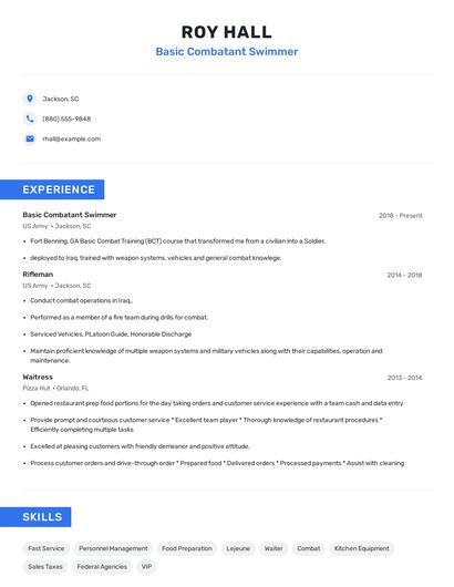 Basic Combatant Swimmer Resume