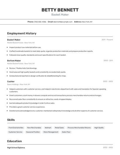 Basket Maker Resume