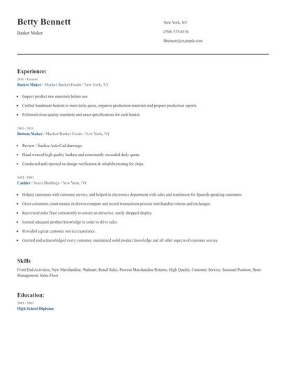 Basket Maker Resume