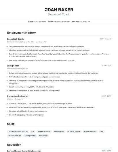 Basketball Coach Resume