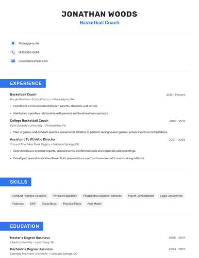 Basketball Coach Resume