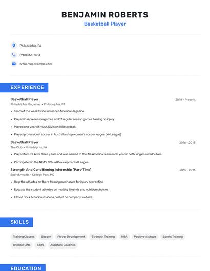 Basketball Player Resume