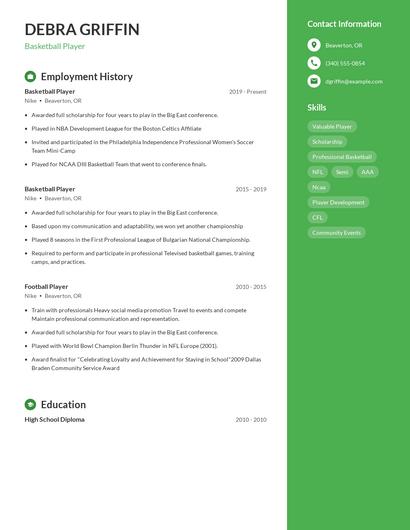 Basketball Player Resume