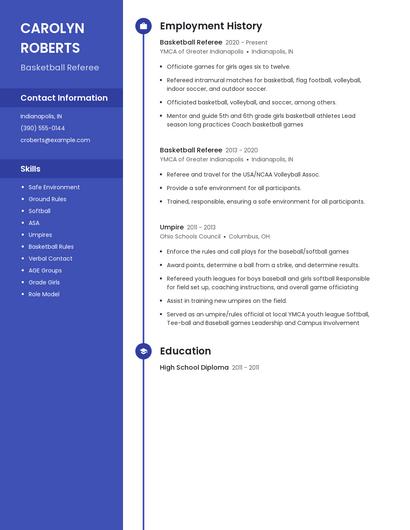 Basketball Referee Resume