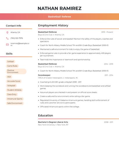 Basketball Referee Resume