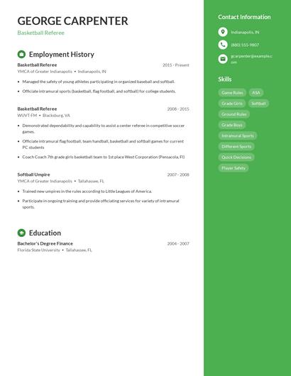 Basketball Referee Resume