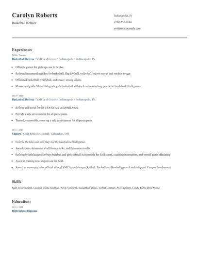 Basketball Referee Resume