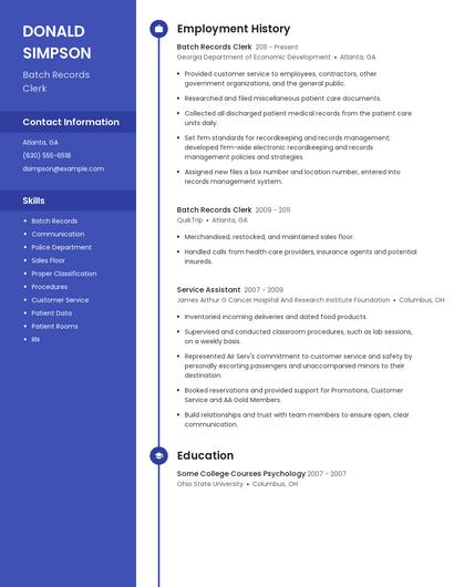 Batch Records Clerk Resume