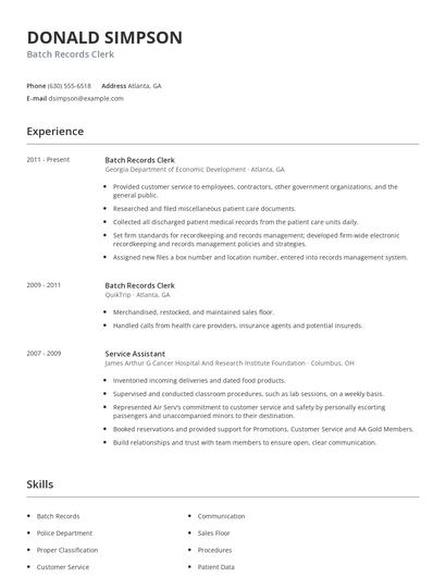 Batch Records Clerk Resume