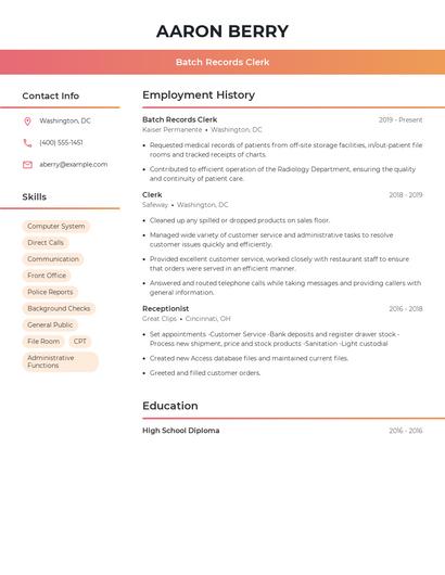 Batch Records Clerk Resume
