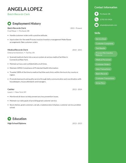 Batch Records Clerk Resume