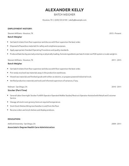 Batch Weigher Resume