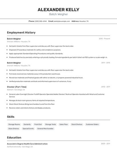 Batch Weigher Resume