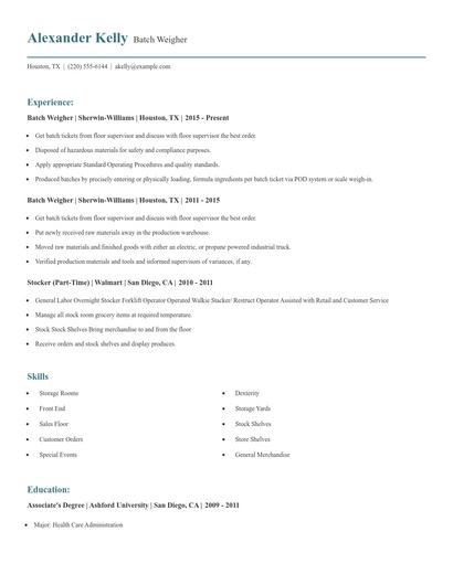 Batch Weigher Resume