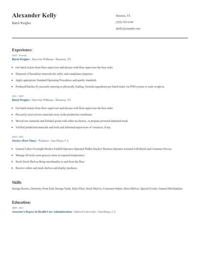 Batch Weigher Resume